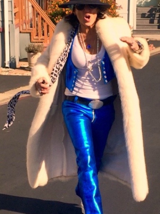 Pants - Authentic 1960s glam rock, thick electric blue, leather pants and matching vest.